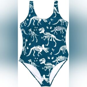 Teal blue womens one piece Dino skeleton swimsuit size Xlarge